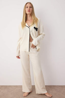 Ekru Duz Kurdele Shally Dokuma Pijama Tak?m? THMAW26PT00007