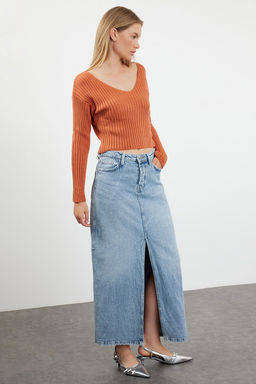 Ekru Crop Basic V Yaka Triko Kazak TWOAW24KZ01214 - Trendyolmilla фото 10