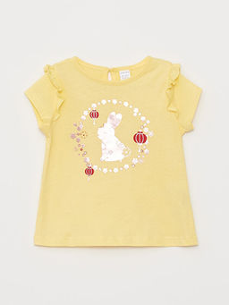 Bisiklet Yaka K?sa Kollu Bask?l? K?z Bebek Ti??rt