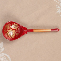 Цена за 10 шт. Ложка деревянная «Золотая кудрина», полубаская, 19×6 см, МИКС