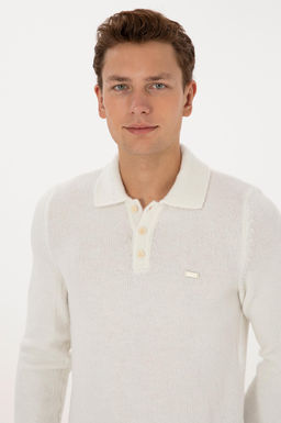 Erkek Regular Fit Polo Yaka Krem Kazak