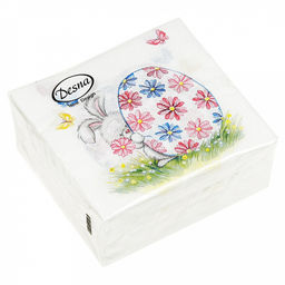 Салфетки бумажные "Desna Design" 24х24см, 1 слойные, 40 штук в упаковке, 100% целлюлоза, "Пасхальный подарок" (Россия)