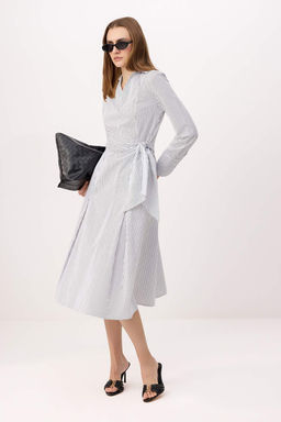 Cok Renkli Cizgili Midi Dokuma Gomlek Yaka Elbise TWOSS26EL00622