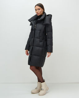 Пальто зимнее утепленное с капюшоном женское черного цвета 7700Ch - Visdeer фото 7