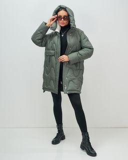 Куртка зимняя женская с капюшоном модная цвета хаки 7653Kh - Visdeer фото 17