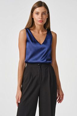 Топ атласный базовый под пиджак темно-синий