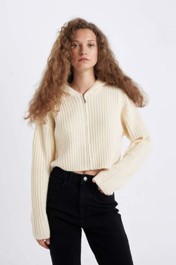 Regular Fit Kapusonlu Fermuarl? Triko H?rka - Defacto фото 2