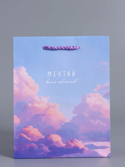 Пакет подарочный ламинированный «Мечтай выше облаков», голубой с сиреневым, 18×22.3×10 см
