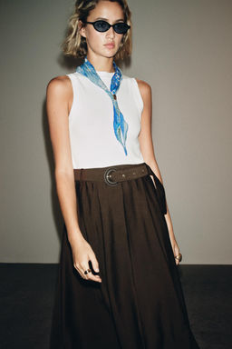 BELTED CONTRAST MIDI DRESS - Zara фото 2