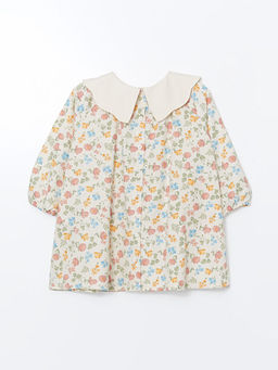 Bebe Yaka ?i?ekli Gabardin K?z ?ocuk Elbise