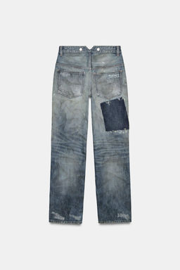 TRF LOW-RISE RIPPED PATCH JEANS - Zara фото 5