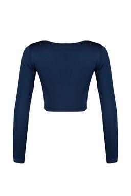 Koyu Lacivert Crop Pencere/Cut Out ve Bas Parmak Delik Detayl? Orme Spor Ust/Bluz TWOAW21BZ0156