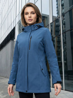 Парка женская софтшелл виндстоппер удлинённая с капюшоном синего цвета 9618_1S