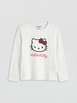Bisiklet Yaka Hello Kitty Bask?l? K?z ?ocuk Ti??rt