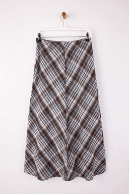 Kahverengi-Cok Renkli Asimetrik Detayl? Ekose Uzun Maxi Etek TWOSS26ET00038 - Trendyolmilla фото 3