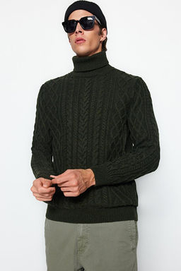 Haki Slim Fit Y_nl_ Bal_k__ Yaka Sa_ _rg_ Triko Kazak TMNAW22KZ0302