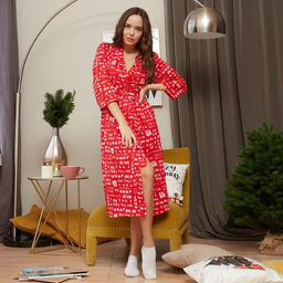 Халат домашний женский KAFTAN Give joy, размер 40-42, красный