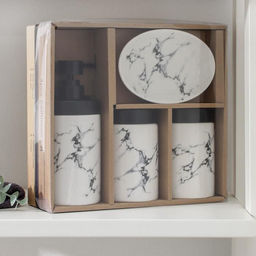 Аксессуары для ванной Мраморный металл, 4 предмета, мыльница, дозатор 400 мл, 2 стакана, белые - Simaland фото 4