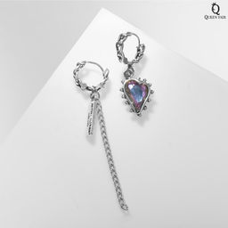 Серьги висячие со стразами Сердце асимметрия, цвет фиолетовый в чернёном серебре, 6,2см - Queen fair фото 2