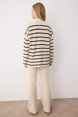 Ekru*001 Genis Kal?p Fermuarl? Cizgili Basic Triko Alt-Ust Tak?m TWOSS24AU00078 - Trendyolmilla фото 4