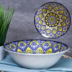 Тарелка глубокая суповая 650 мл / 4805-8-2 /уп 72/ Сине-желтый орнамент