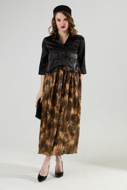 Платье NIKVA н514-4 чёрный и кофейный леопард  фото 6