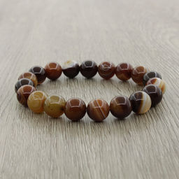 Агат чёрно-коричневый 10мм, браслет "Классика" длина 16см