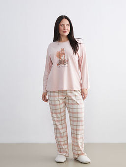 Bisiklet Yaka Bask?l? Kad?n Pijama Tak?m?