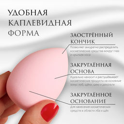 Цена за 2 шт. Спонж для макияжа «Капля», 6×4 см, увеличивается при намокании, розовый