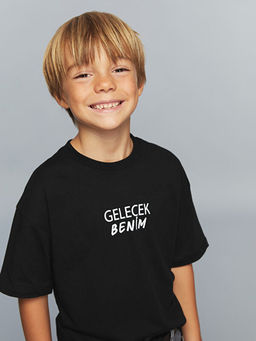 Bisiklet Yaka Slogan Bask?l? Erkek ?ocuk Ti??rt