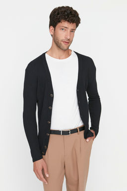 TRENDYOL MAN Antrasit Slim Fit Pamuklu Dar Kal?p V Yaka Dugmeli Fitilli Orgu H?rka TMNAW21HI0100 - Trendyolmilla фото 2