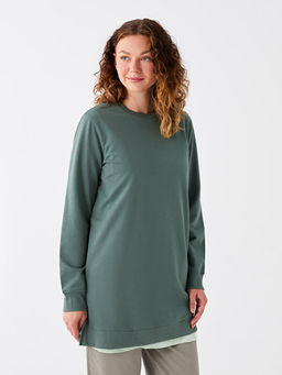 Bisiklet Yaka D?z Uzun Kollu Kad?n Sweatshirt Tunik