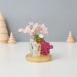 Фигурка «Деревце под защитой дракоши», стекло, металл, 18 камней, розовый, 5.5×5.5×9 см