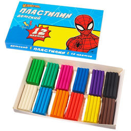 Цена за 2 шт. Пластилин  «Детский», 12 цветов, 180 г, Человек-паук