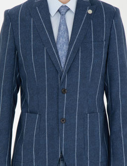 Lacivert Slim Fit _izgili Y_n Blazer Ceket