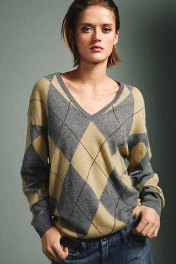 JERSEY 100% LANA ROMBOS / Verde gris - Zara фото 3