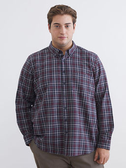 B?y?k Beden Regular Fit Uzun Kollu Ekose Gabardin Erkek G?mlek