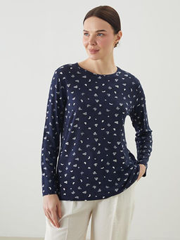 Bisiklet Yaka Desenli Kad?n Ti??rt