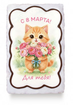 Котенок с букетом "8 Марта" (130 гр)
