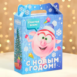 Цена за 5 шт. Подарочная коробка Новогодняя ПОДАРОК ХРОМ Смешарики лицензия, для сладких подарков, 17?6.8?20.8 см (+4 см).
