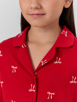 Комплект для девочек красный с новогодним принтом