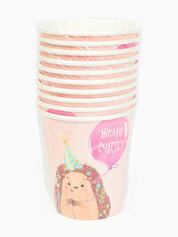 Цена за 10 шт. Стакан одноразовый бумажный «Желаю счастья, ёжик», розовый, 250 мл