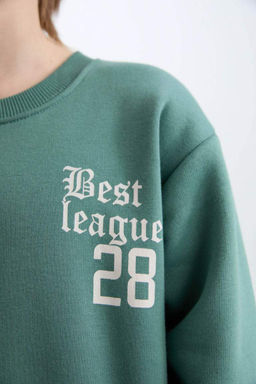 Толстый свитшот оверсайз для мальчиков с широким кроем и круглым вырезом сзади с принтом - Defacto фото 5