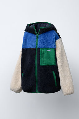 COLOUR BLOCK FAUX SHEARLING JACKET WITH HOOD - Zara фото 2