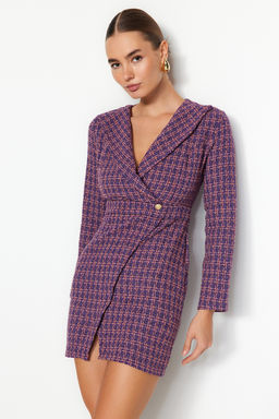 Trendyolmilla Bej Ekose / Kareli Dokuma Elbise TWOAW24EL00339 фото 11