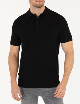 Siyah Regular Fit Polo Yaka Basic Ti__rt