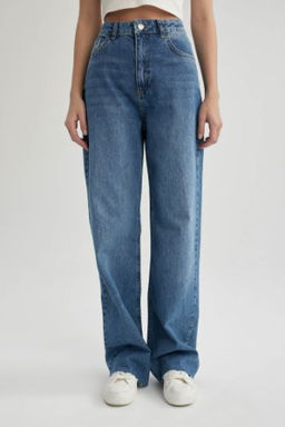 90s Wide Leg Yuksek Bel Paca Ucu Kesik Uzun Jean Y?kamal? Pantolon