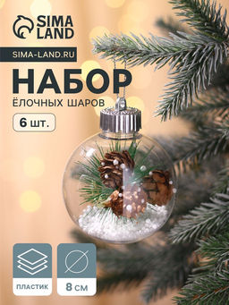 Ёлочные игрушки Льдинка - шишки, шары новогодние, d=8 см, набор 6 шт., прозрачный