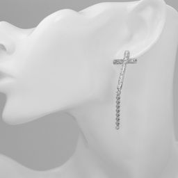 Серьги металл Крест и цепочка плетение, цвет серебро