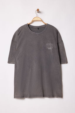 TRENDYOL MAN Buyuk Beden Antrasit Oversize/Genis Kesim Soluk Efektli Bask?l? %100 Pamuk T-Shirt TMNSS25BF00015 - Trendyolmilla фото 5